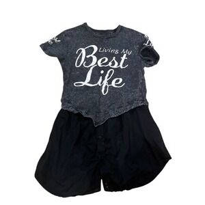 Upcycled T-Shirt Dress "Living My Best Life "Acid Wash Black L